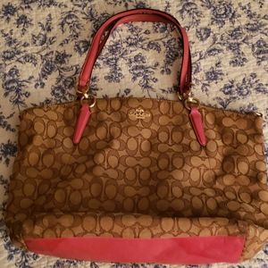 Tan and pink coach bag